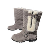 Quilted leather shearling trim boot