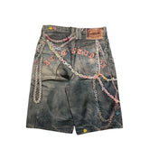 Trompe L’Oeil Graphic printed charm denim shorts