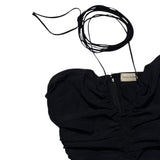 Feathered trim silk tie dress