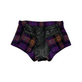Leather & wool plaid studded mini shorts