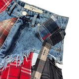 Asymmetric deconstructed ruffled flannel skirt