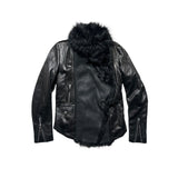 Fur detailed zip leather jacket