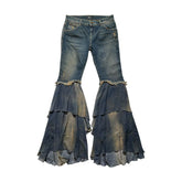 Chiffon ruffled flared jeans