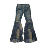 Chiffon ruffled flared jeans