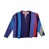 multicolor striped knit henley thermal