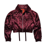 Satin draped sash cropped bomber