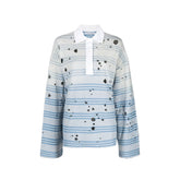 Distressed striped polo shirt