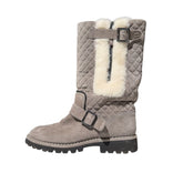 Quilted leather shearling trim boot