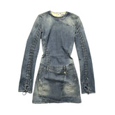 Trompe l’oeil denim printed mini dress