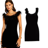 Velvet feather detailed minidress