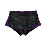 Leather & wool plaid studded mini shorts