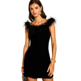 Velvet feather detailed minidress