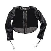 Sheer back woven leather sleeve jacket