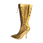 Lace up knee-high boot