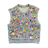 Floral appliqué embellished crewneck