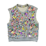 Floral appliqué embellished crewneck