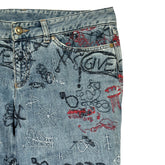 2003 embroidered scribble doodle denim