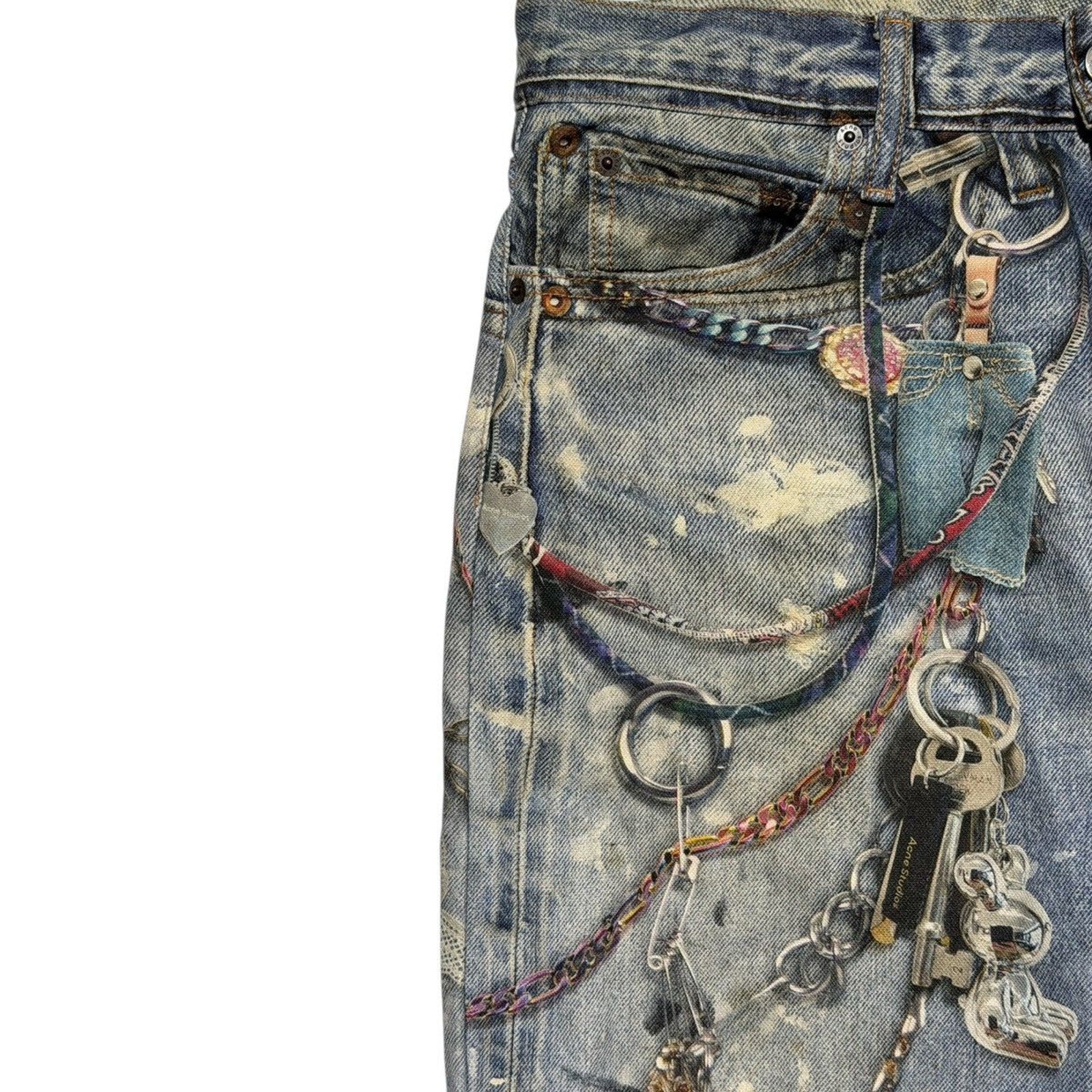 Trompe l'Oeil keychain charm 1981 printed baggy Jeans