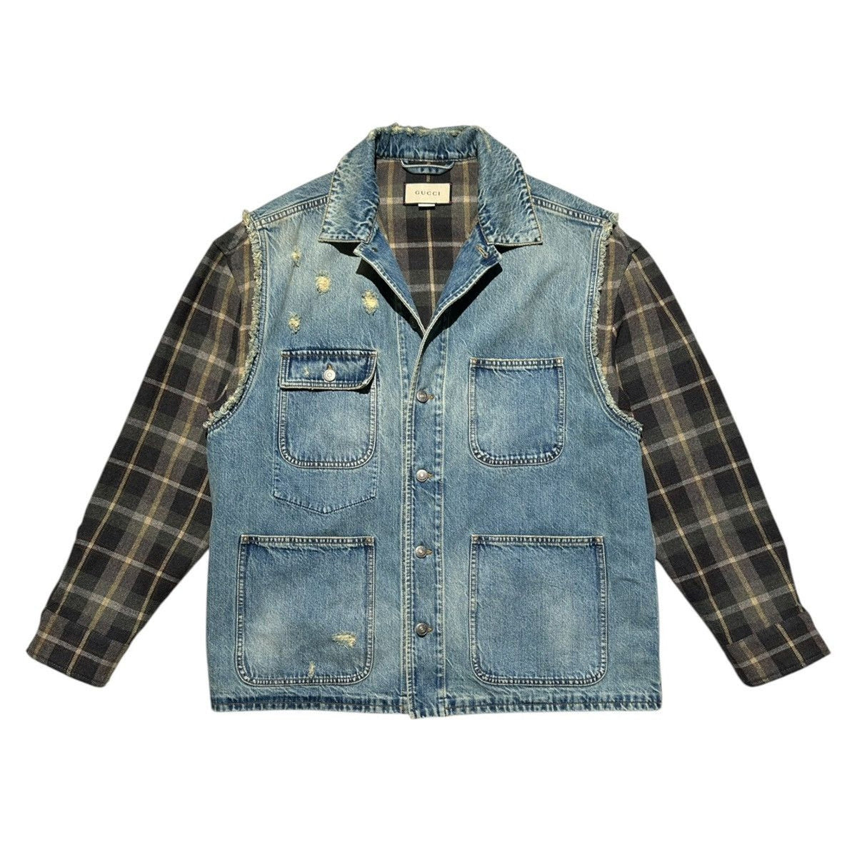 Denim jacket with checkered flannel “Exquisite Gucci”