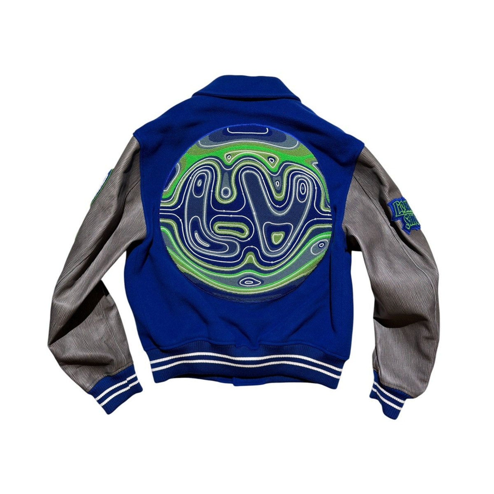 Embroidered world varsity blouson bomber