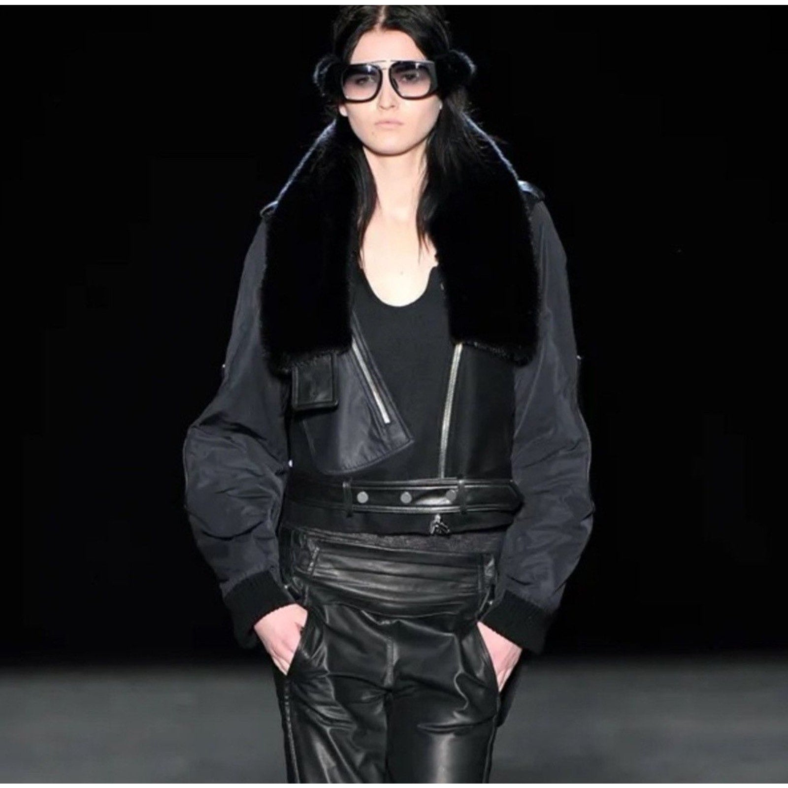 FW11 Runway Mink fur trim cropped biker jacket