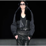 FW11 Runway Mink fur trim cropped biker jacket
