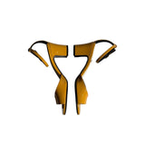 Patent leather ankle strap logo heel