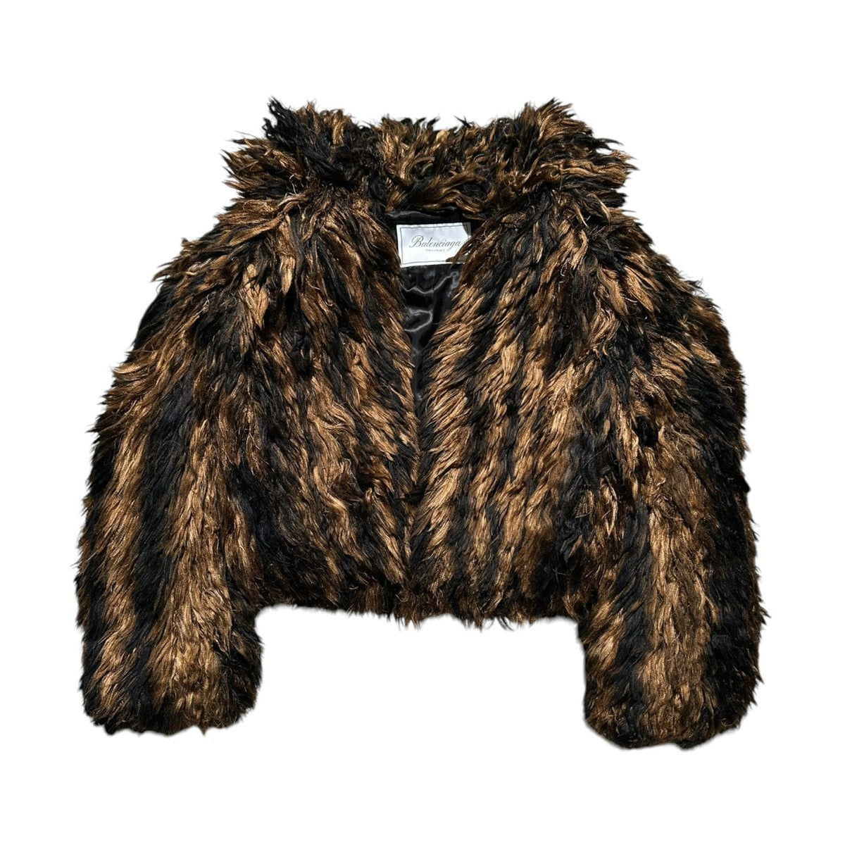 Couture furry cropped padded shoulder coat