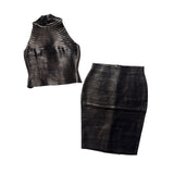 1999 massai leather top and skirt set