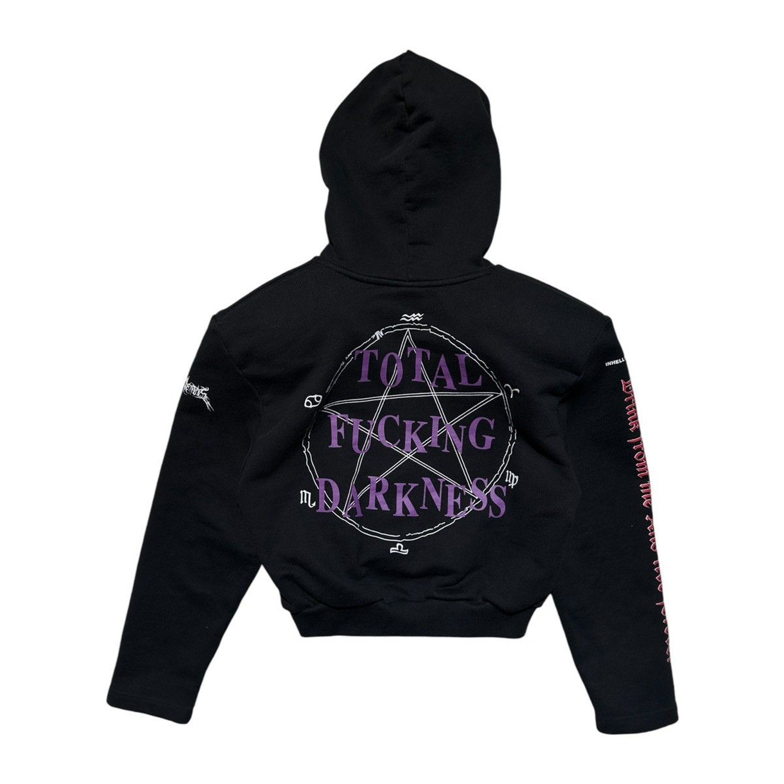 Total fucking darkness cropped shoulder pad hoodie