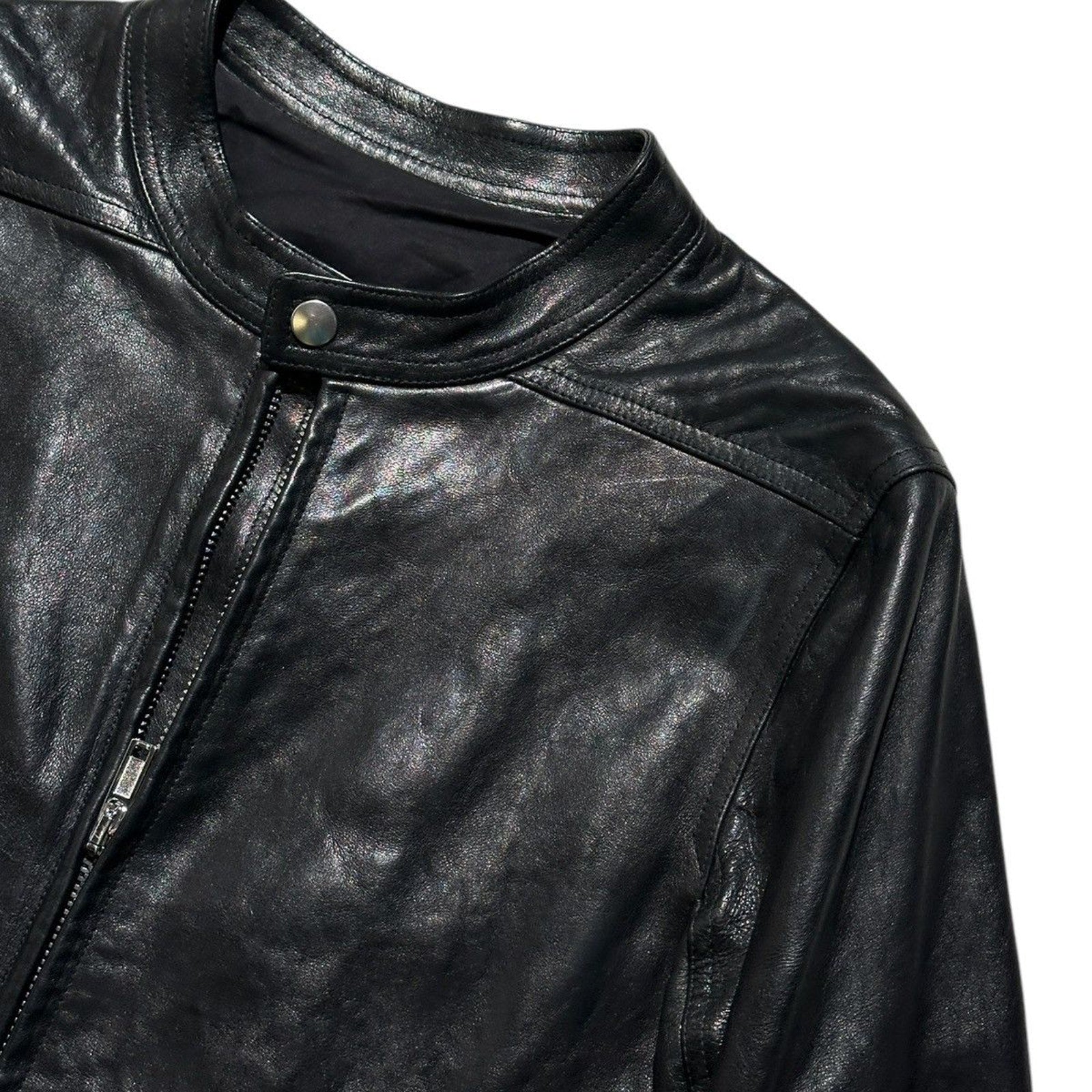 Classic leather zip front racer cafe jacket