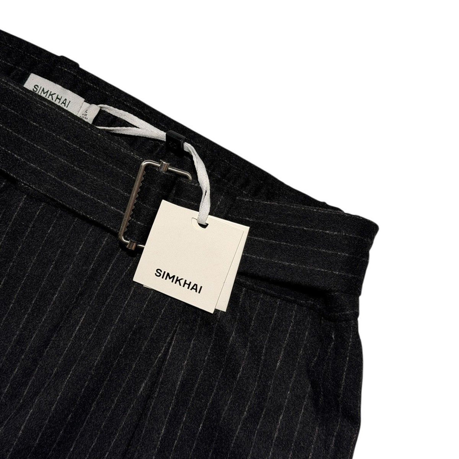 Pinstripe belted adjustable waist pant