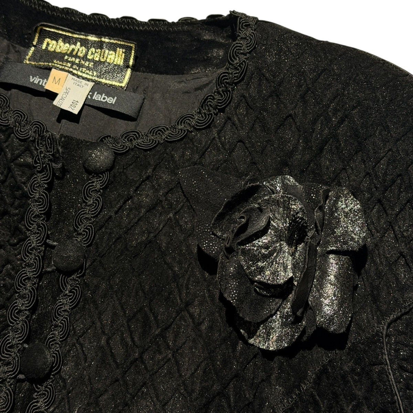 Black label leather floral appliqué jacket