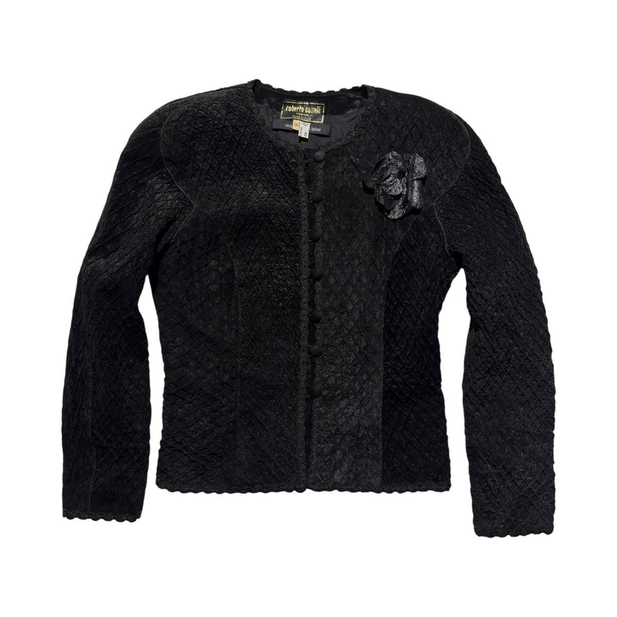 Black label leather floral appliqué jacket