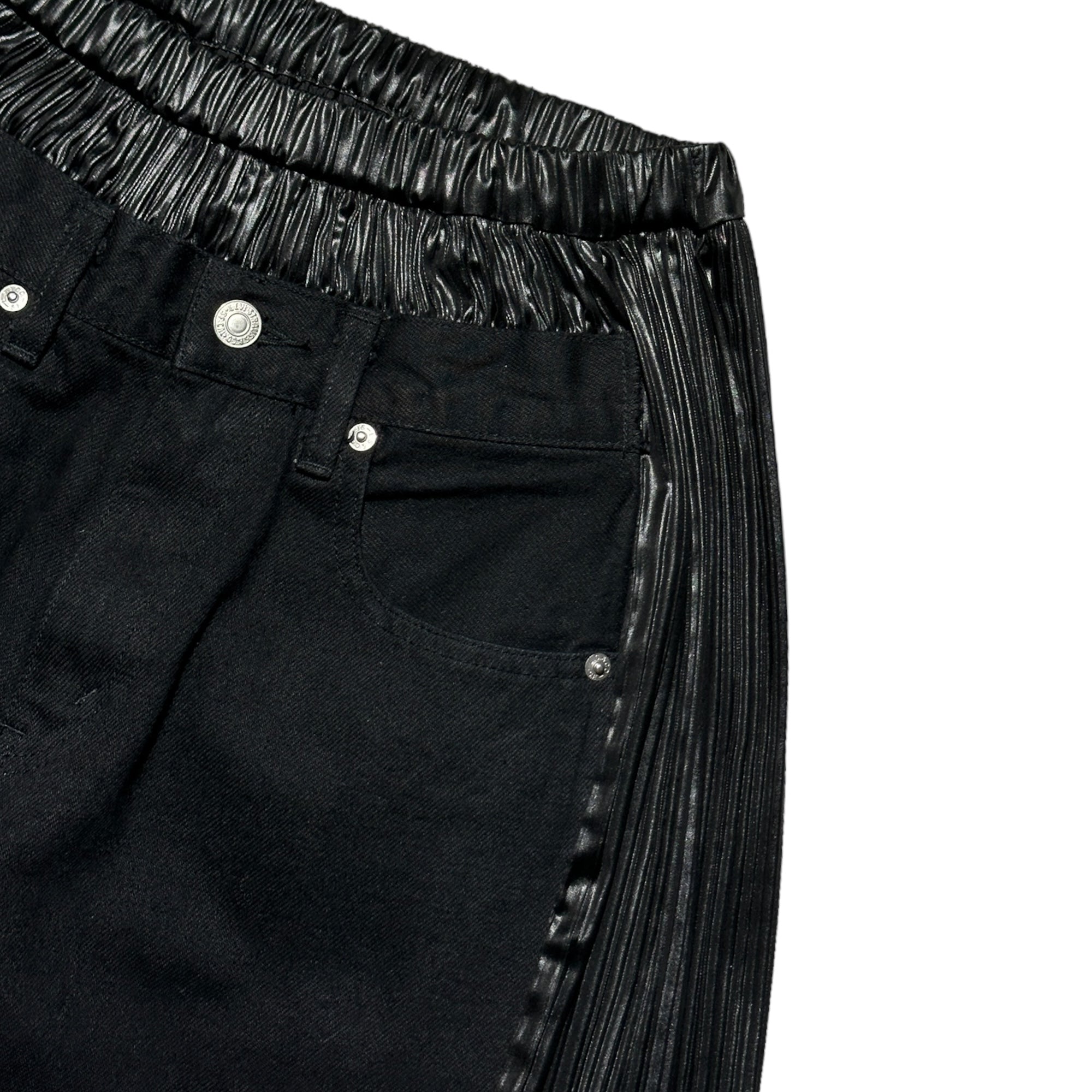 Pleated paneled denim pant