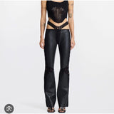 Leather crochet cut out pant