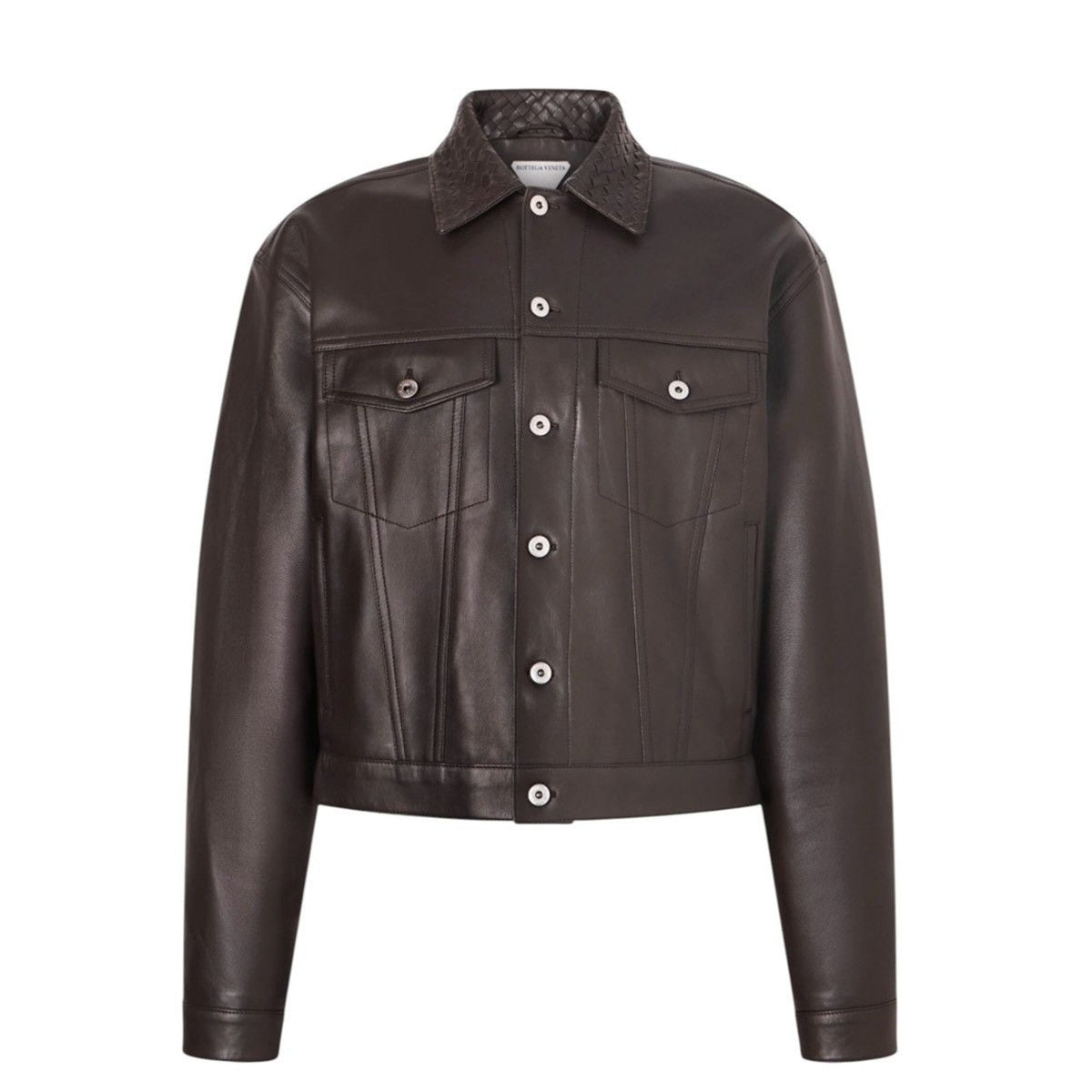 Intrecciato collar leather jacket