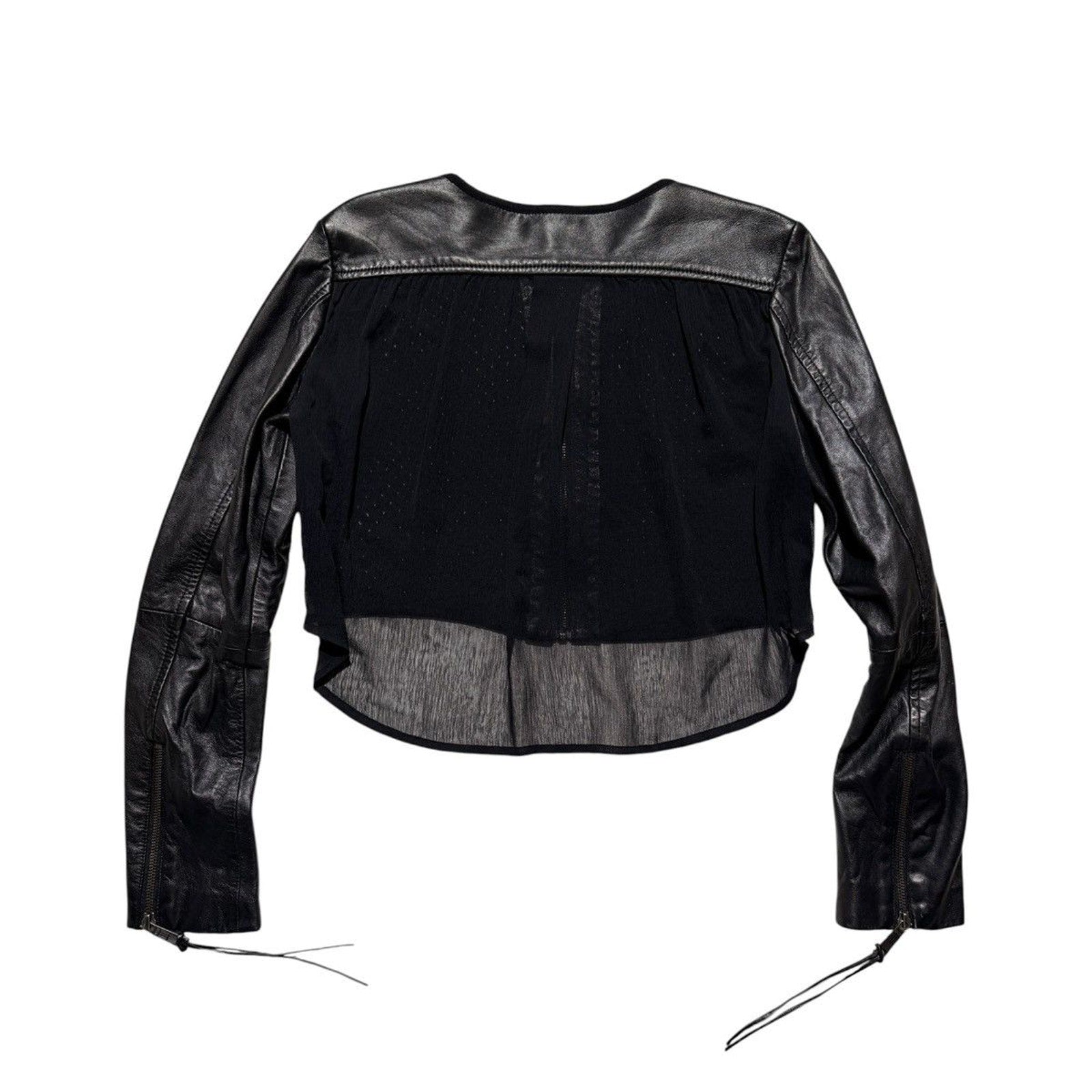 Sheer back woven leather sleeve jacket