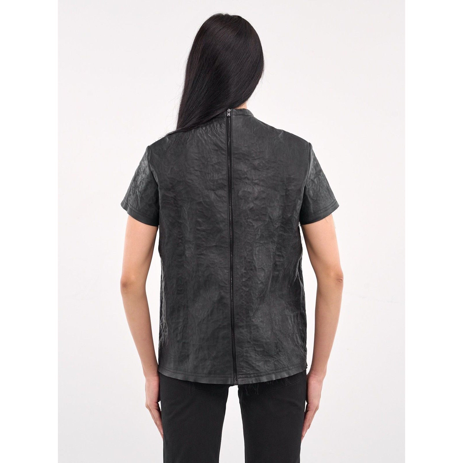 Liza Keane wrinkled effect leather shirt