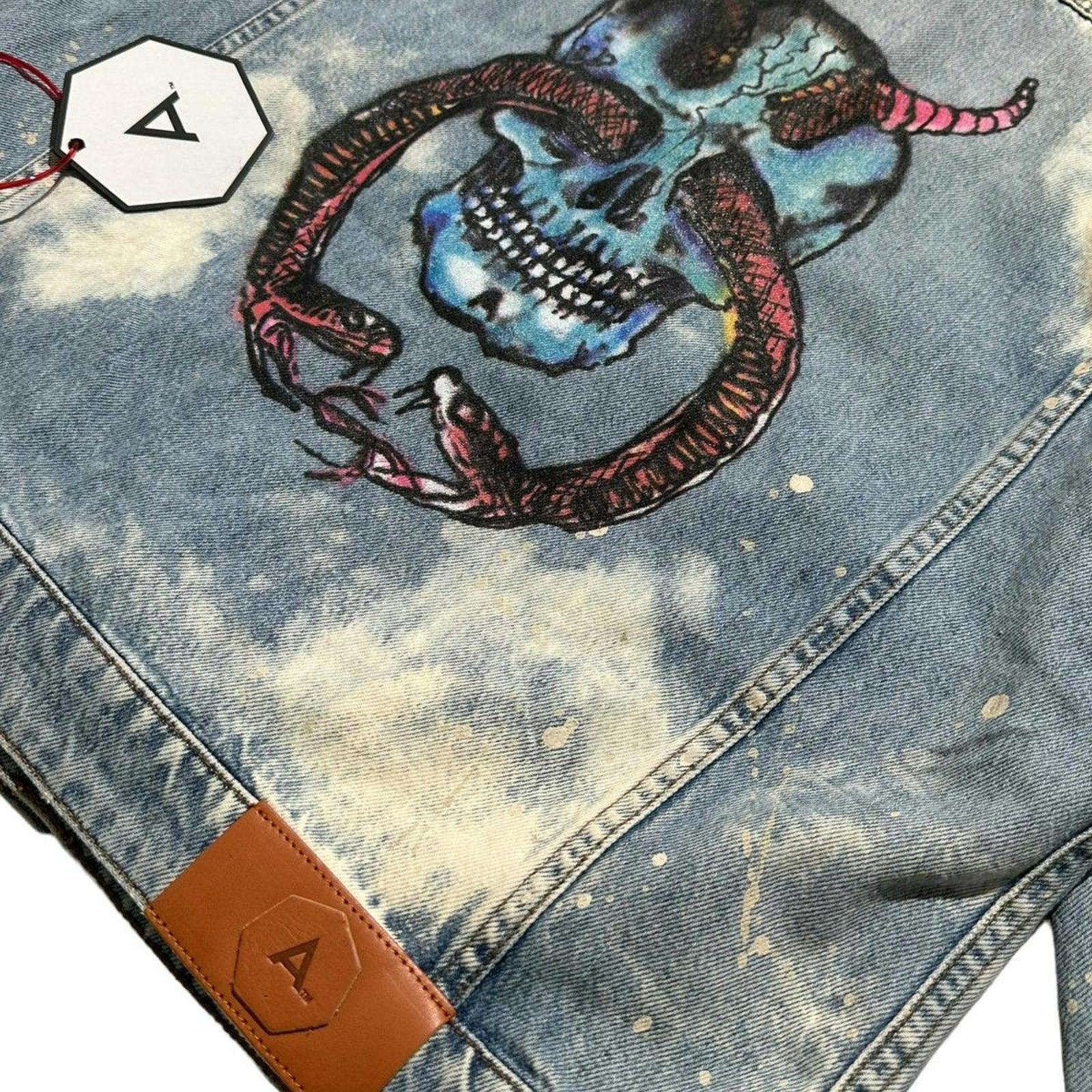 Oversized “shit happens” denim jacket