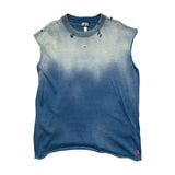 Distressed dyed sleeveless crewneck