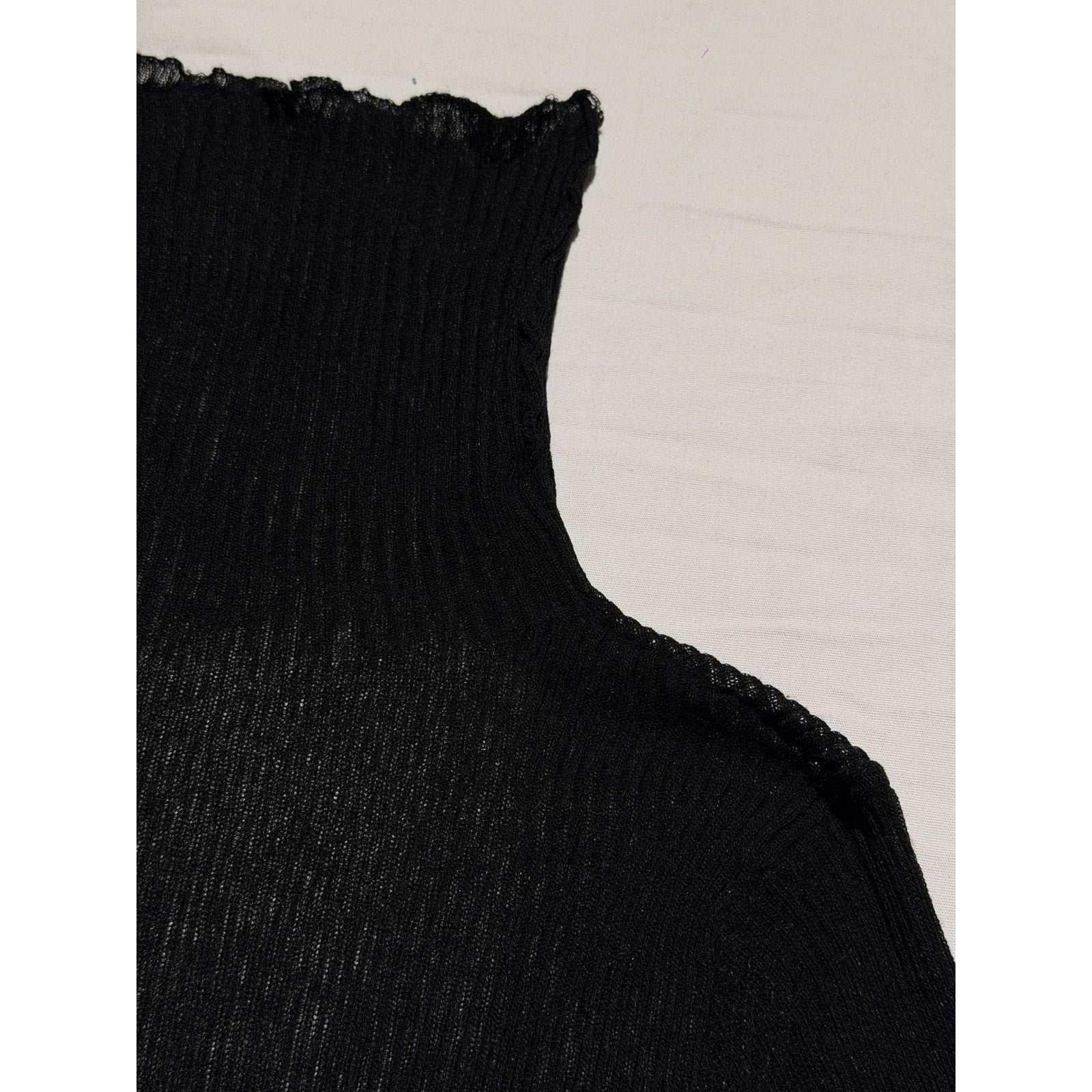 Sheer Mesh stretch ribbed turtleneck