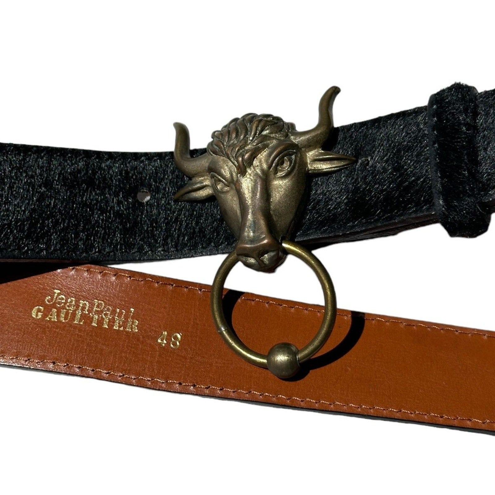 1994 calf hair fur bull pierced belt