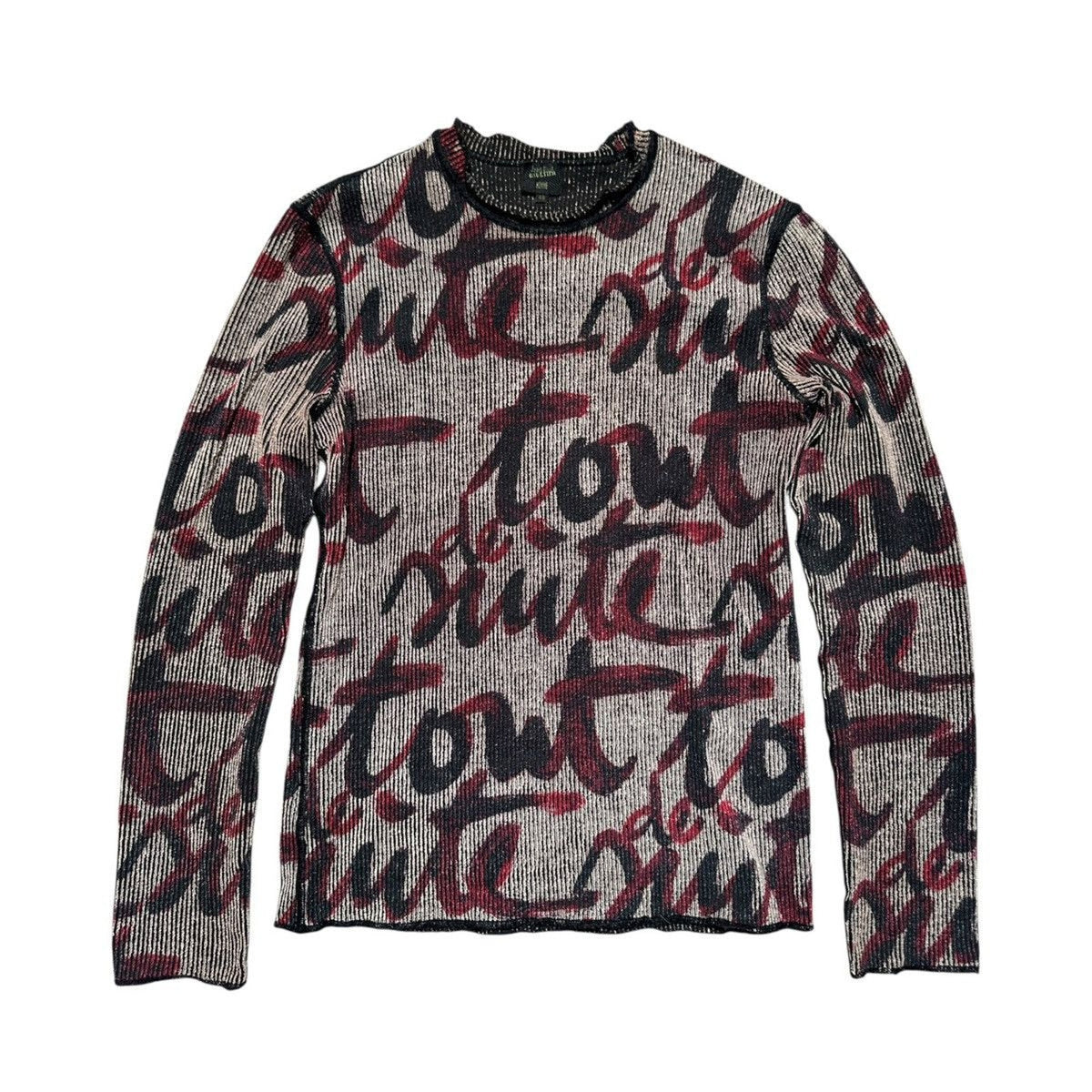 Script graphic ribbed stretch sweater