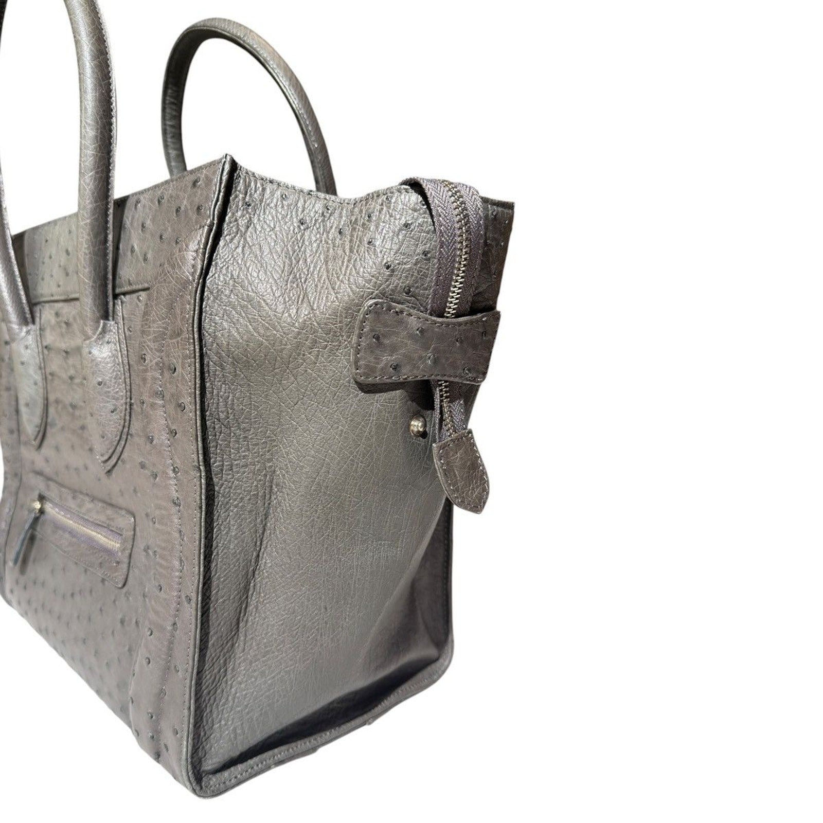 Ostrich leather expandable bag