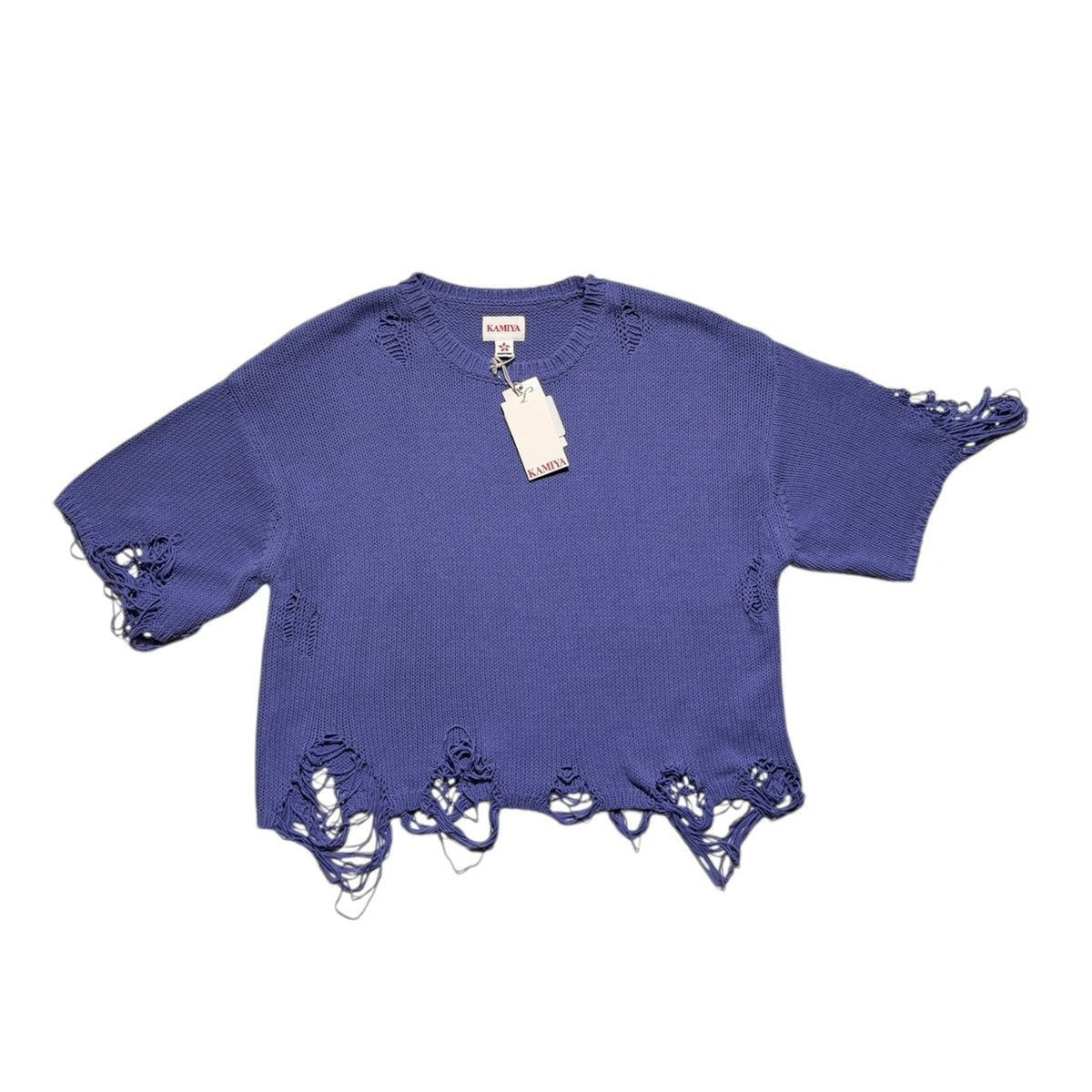 Distressed crop knit tee