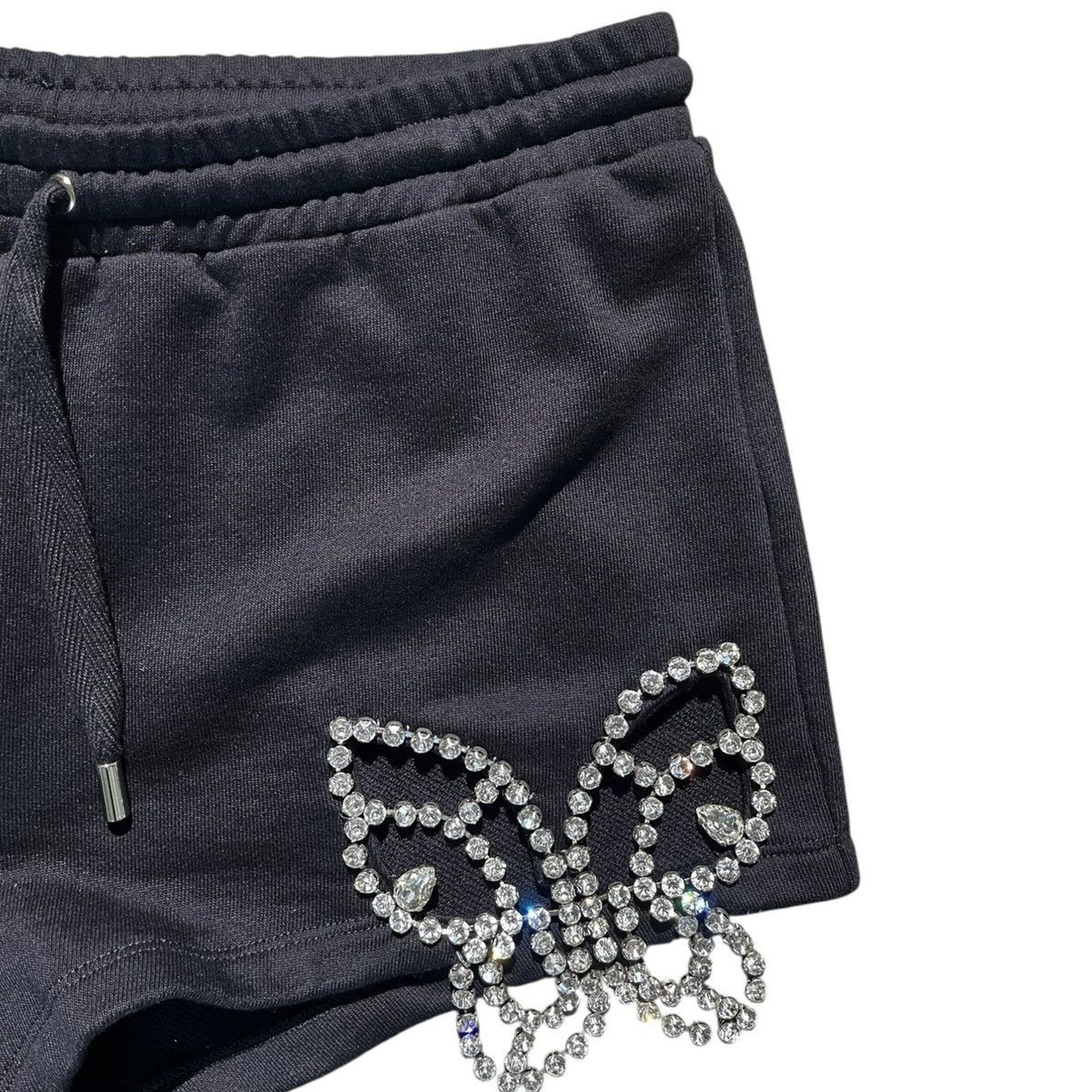 Crystal embellished cut out sweat shorts