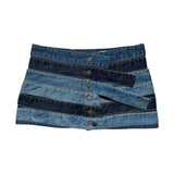 Paneled denim mini skirt