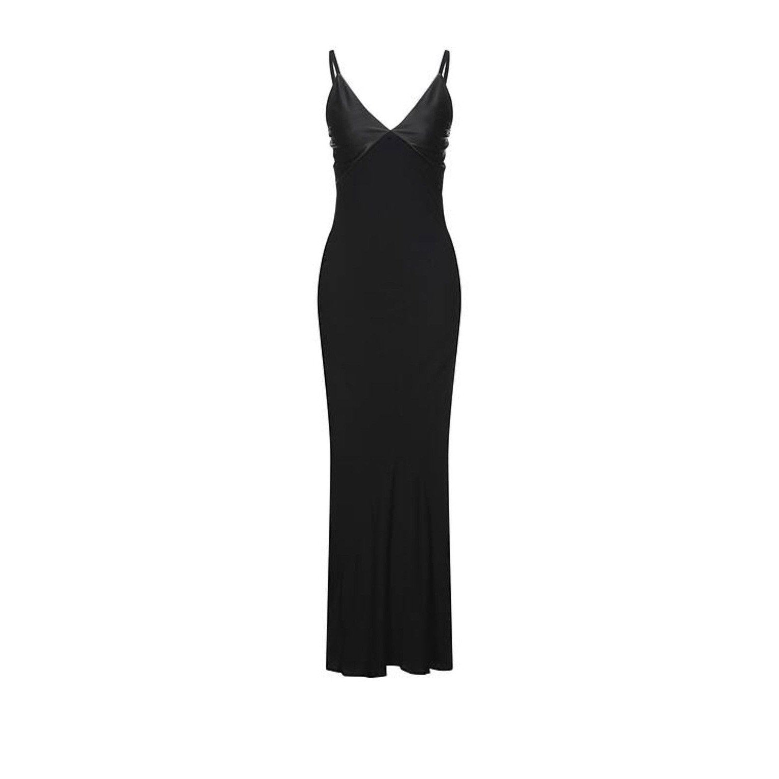 Leather and crepe maxi dress