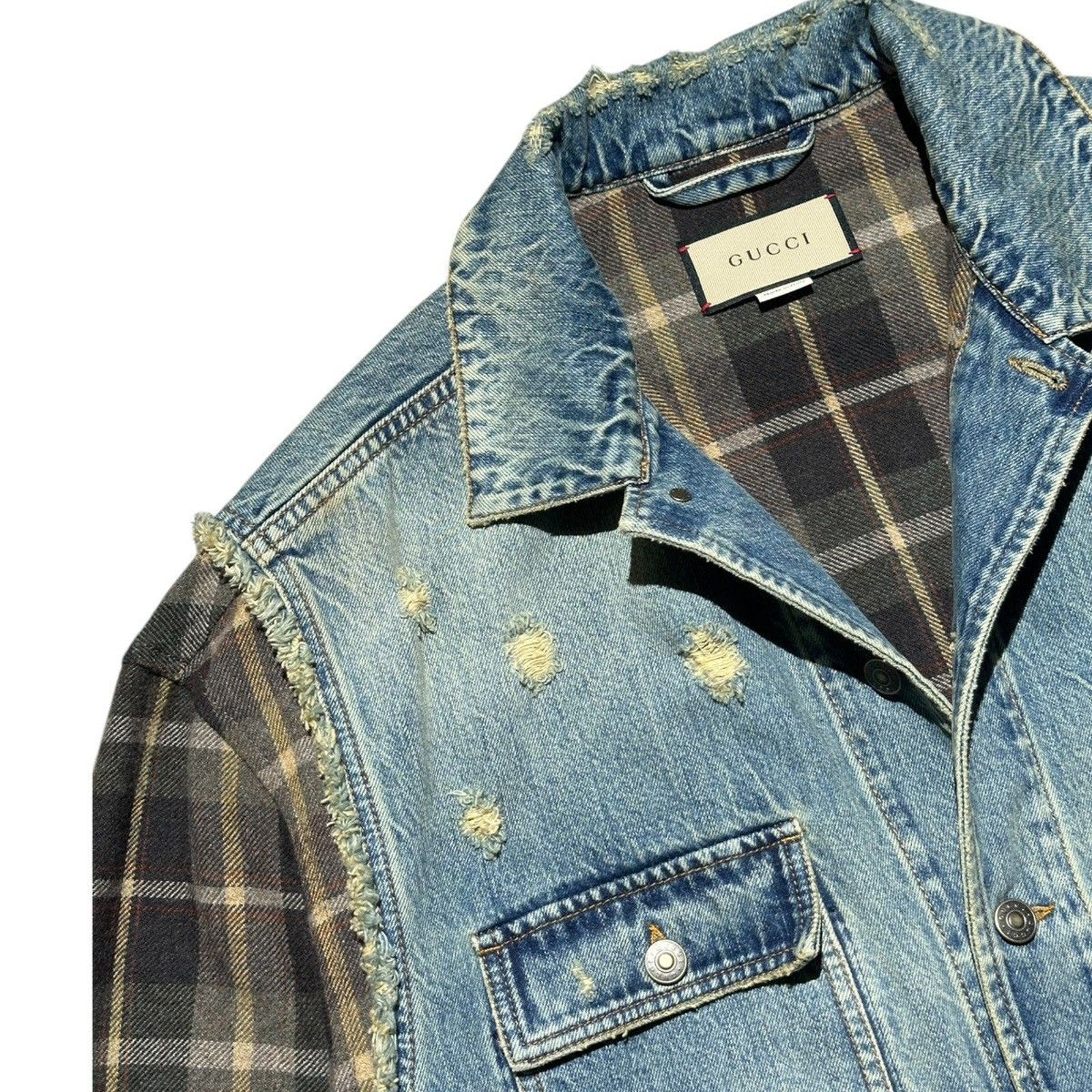 Denim jacket with checkered flannel “Exquisite Gucci”